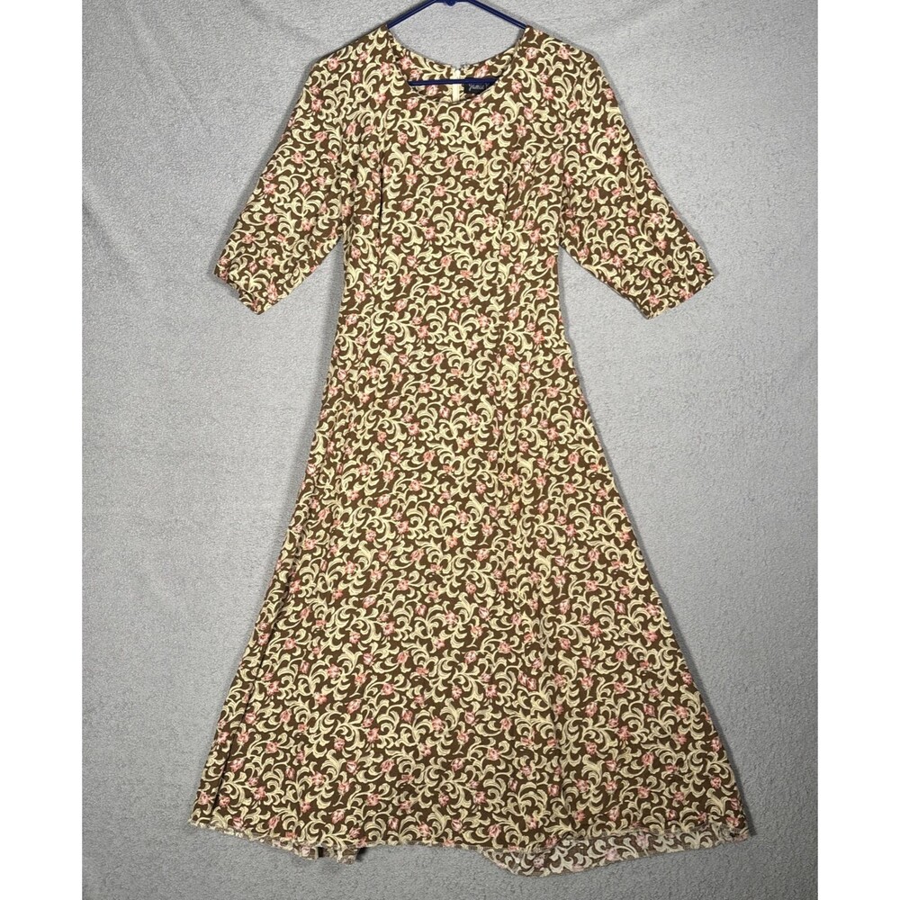 VNTG Jamie Brooke Midi Dress M Damask Floral Corset Back 90s Retro Boho Ditsy‎